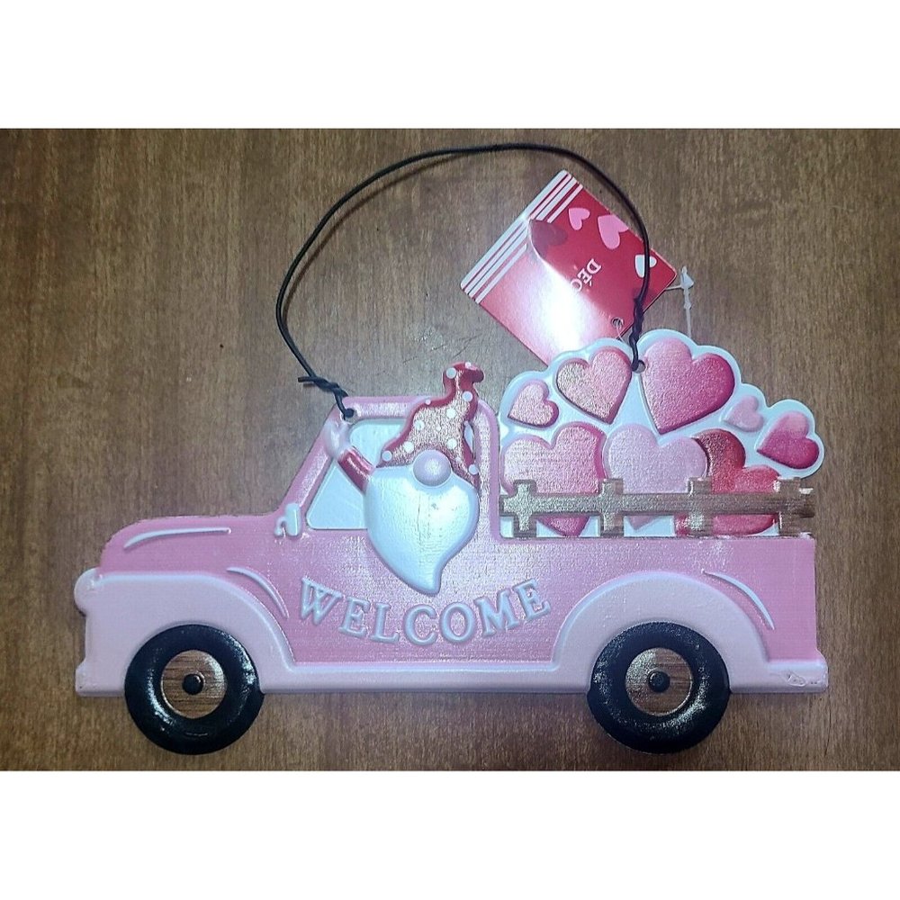 VALENTINE Pink Red Farm Pickup Truck Metal Wall Sign - Welcome. Brand New 9.5"